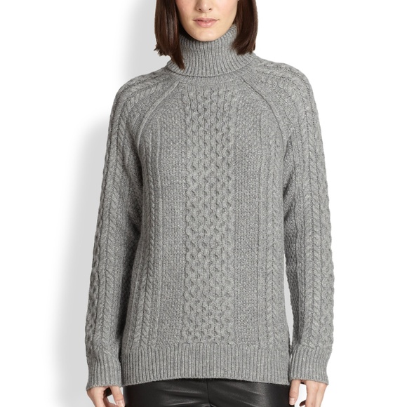 grey cable knit turtleneck sweater